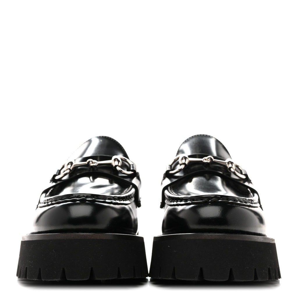 Gucci Cordovan Lux Women's Horsebit 45mm Platform Loafers 39.5 Black