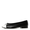 Chanel Crumpled Lambskin CC Cap Toe Women's Ballerina Flats Black White