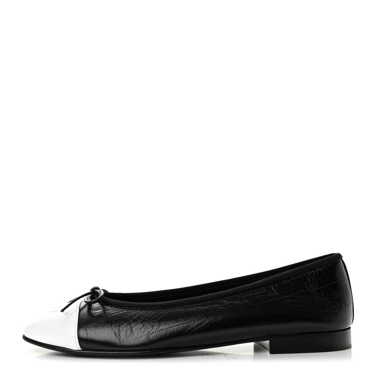 Chanel Crumpled Lambskin CC Cap Toe Women's Ballerina Flats Black White