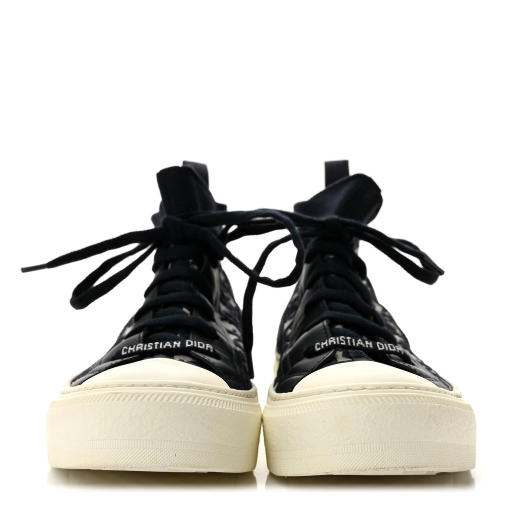 Dior Technical Knit Calfskin Women's Oblique Walk'n'Dior Mid Top Sneakers 36.5 Deep Blue