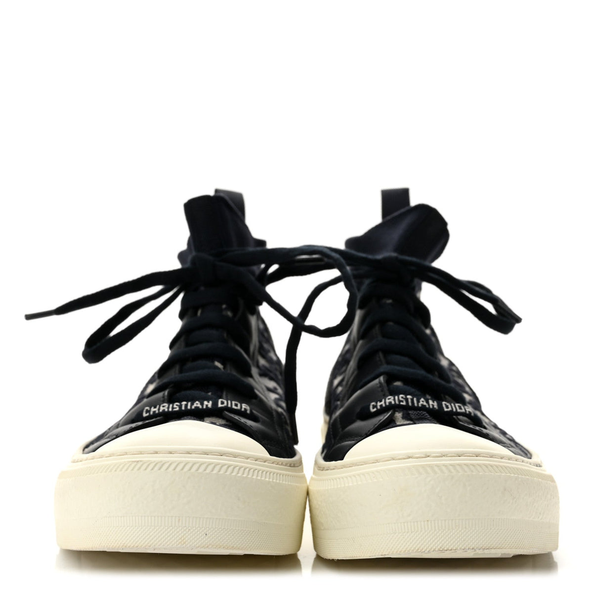 Dior Technical Knit Calfskin Women's Oblique Walk'n'Dior Mid Top Sneakers 36.5 Deep Blue