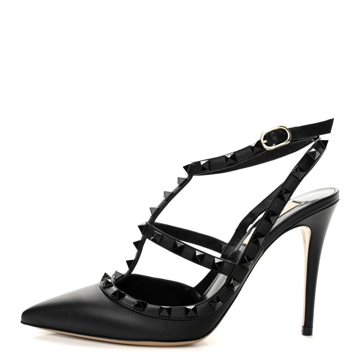 Garavanicalfskin Lacquered Monochrome Rockstud Ankle Strap 100Mm Pumps