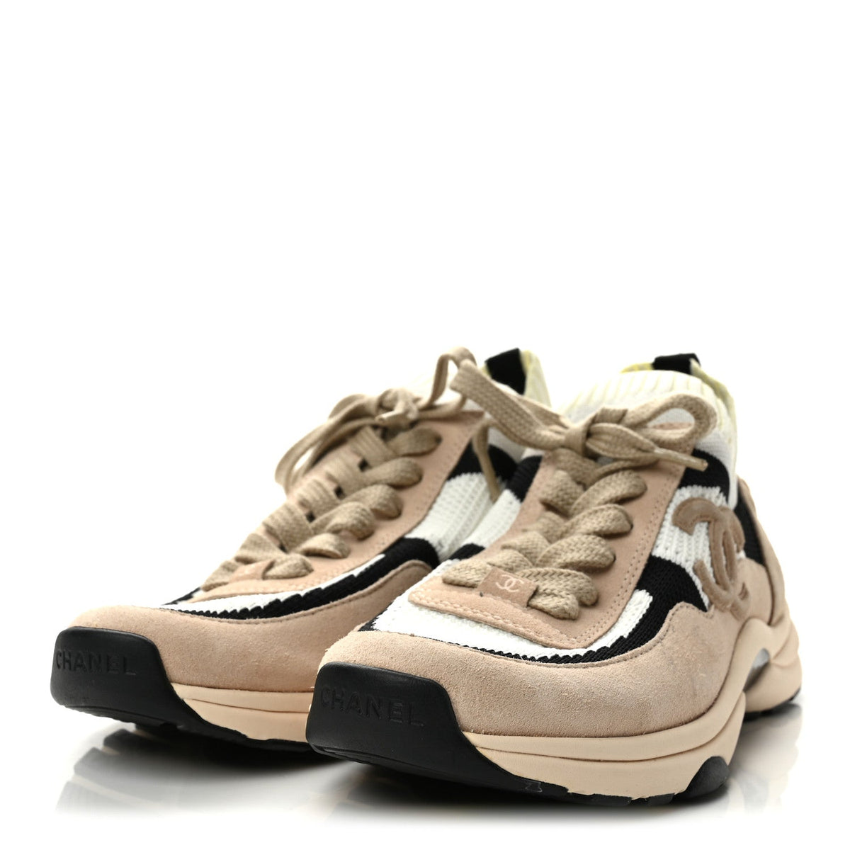 Chanel Mesh Suede Fabric CC Women's Sneakers Pink White Black