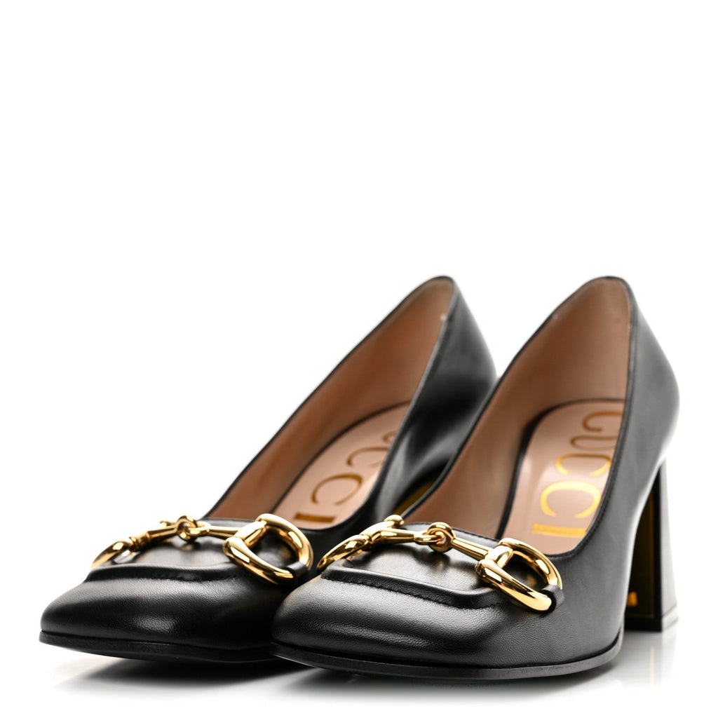 Gucci Kidskin Leather Women's Malaga Kid Horsebit Pumps 37 Black