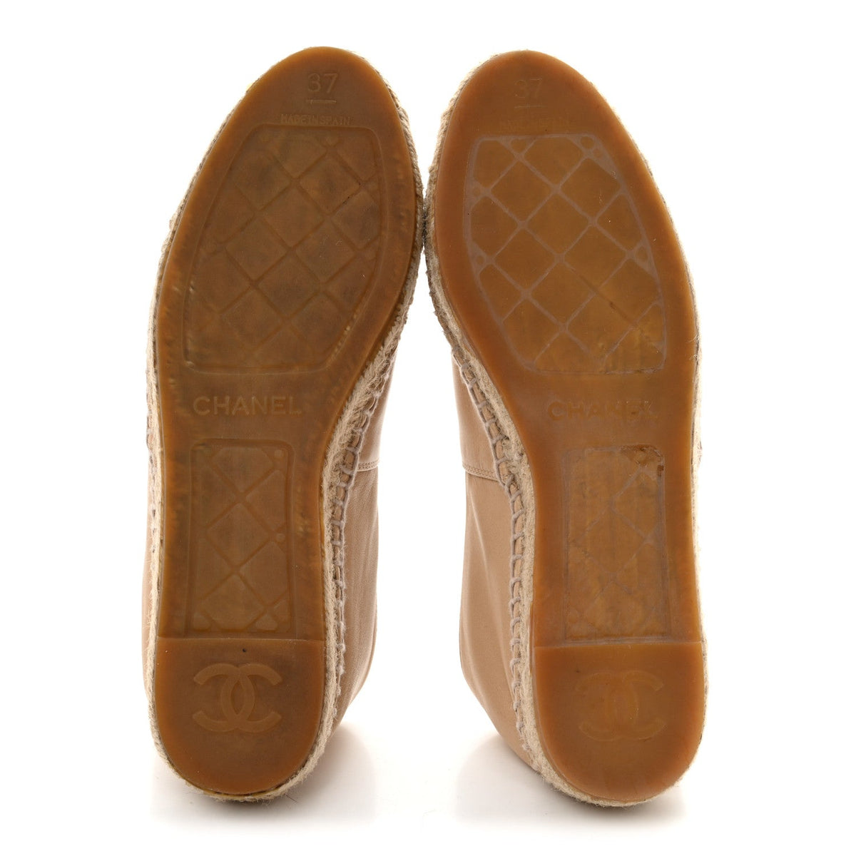 Chanel Lambskin Women's CC Espadrilles 37 Beige Black
