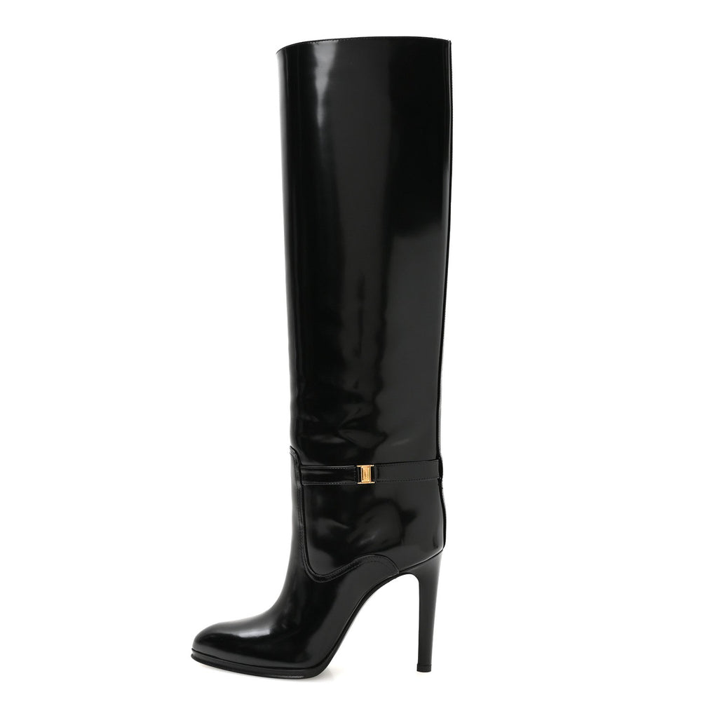Saint Laurent Patent Calfskin Women's Linda 100 Boots 37.5 Black
