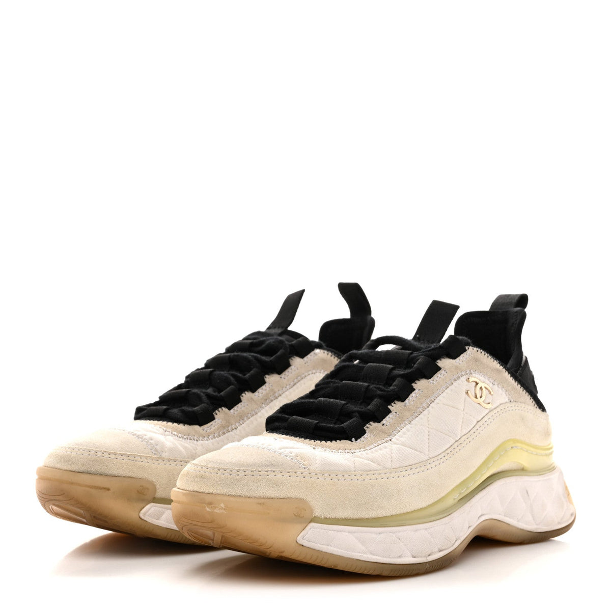 Chanel Velvet Calfskin Mixed Fibers CC Women's Sneakers Ivory Black