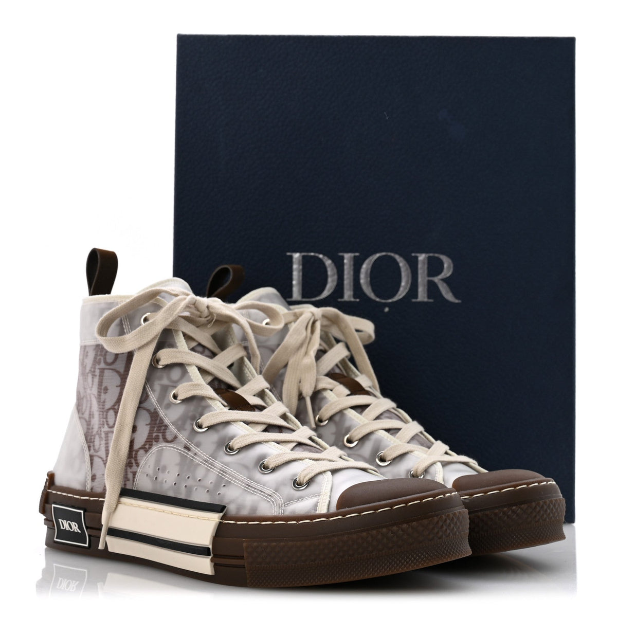 Christian Dior Technical Canvas Men's Oblique B23 High Top Sneakers 42 Brown Beige