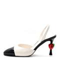 Lambskin Patent Calfskin Cap Toe CC Apple Slingback Pumps White Black