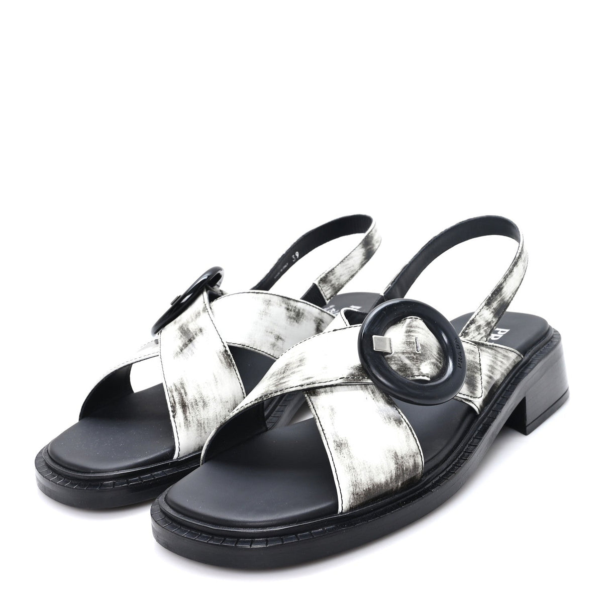 Prada Spazzolato Calfskin Women's Re-Edition 1996 Buckle Sandals 39 Bianco