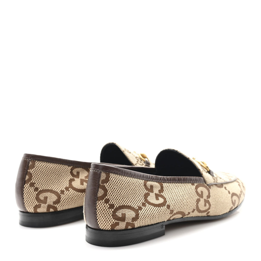 Gucci Monogram Jumbo GG Women's Horsebit Jordaan Loafers 40.5 Camel Ebony Beige