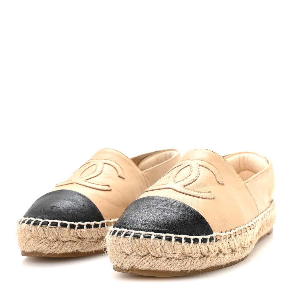 Chanel Lambskin Women's CC Espadrilles 36 Beige Black