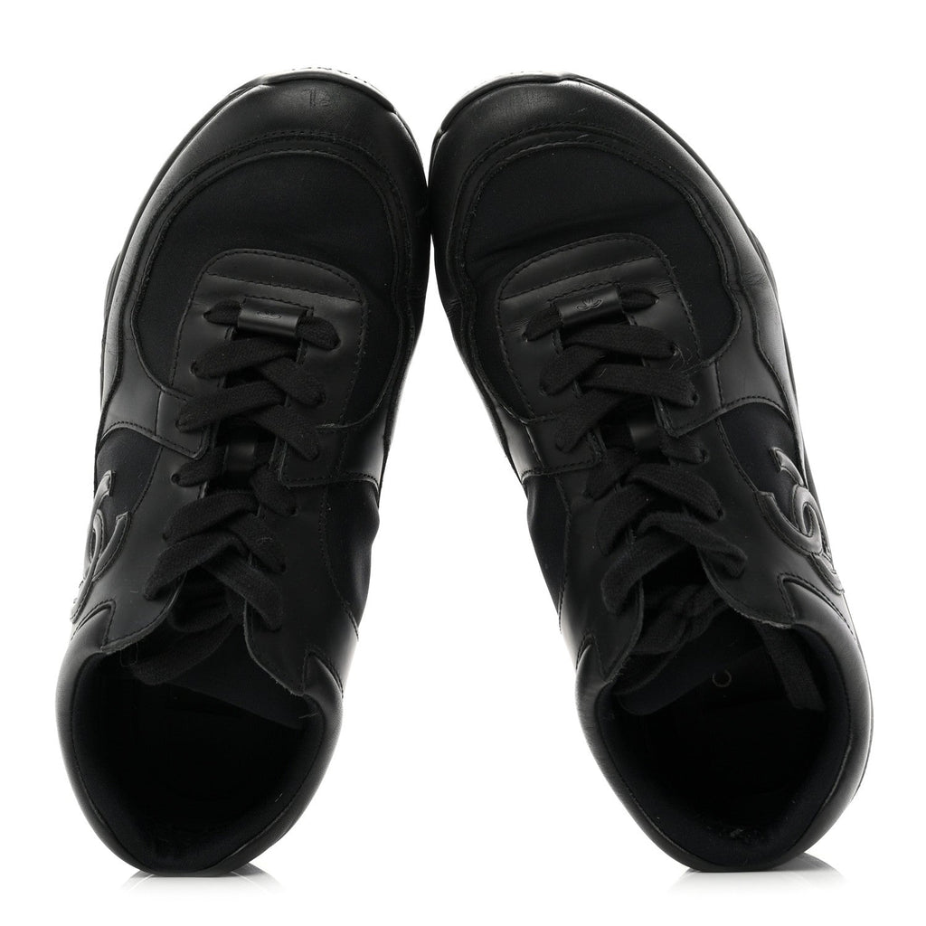 Chanel Lambskin Fabric Women's CC Uniform Sneakers 39 Black