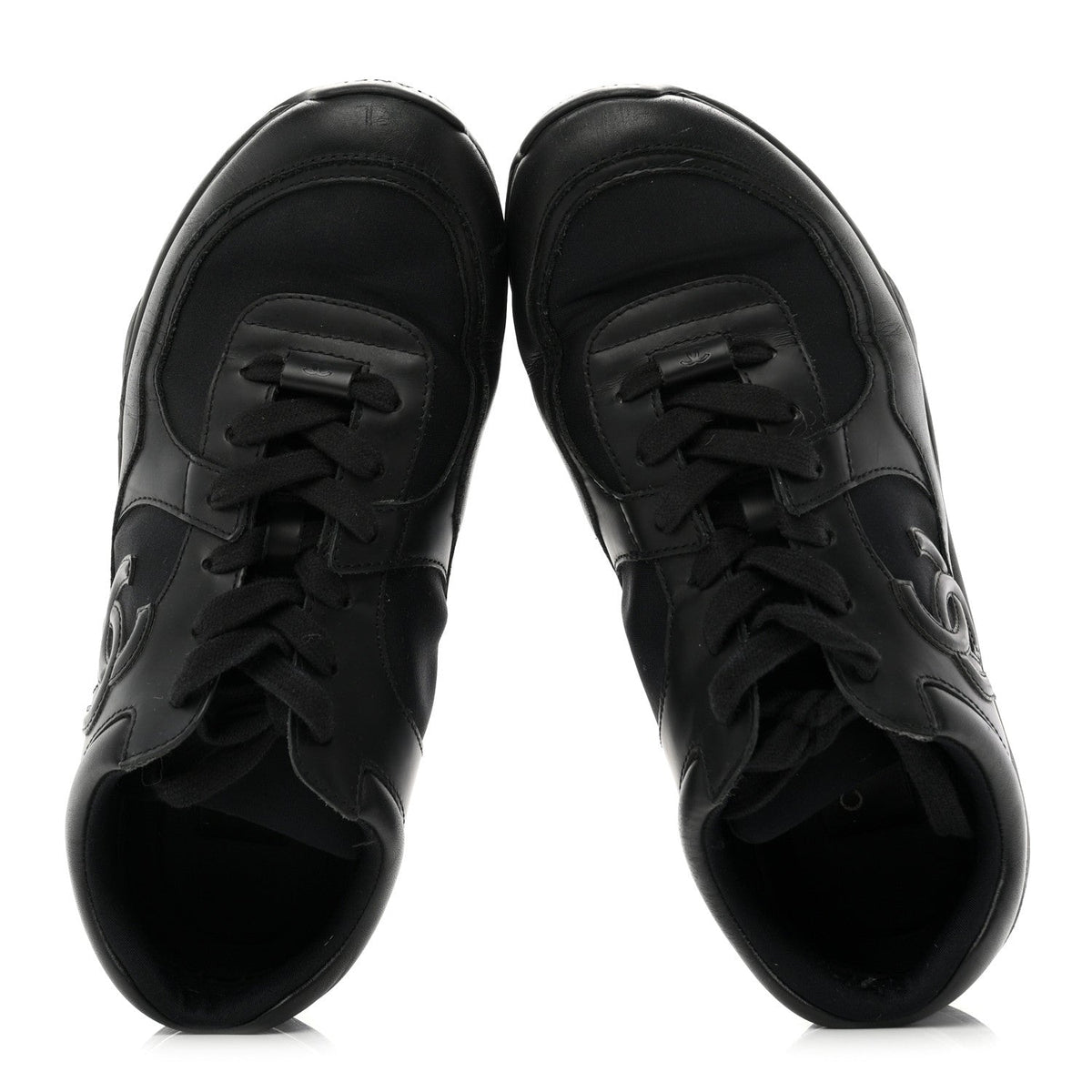 Chanel Lambskin Fabric Women's CC Uniform Sneakers 39 Black