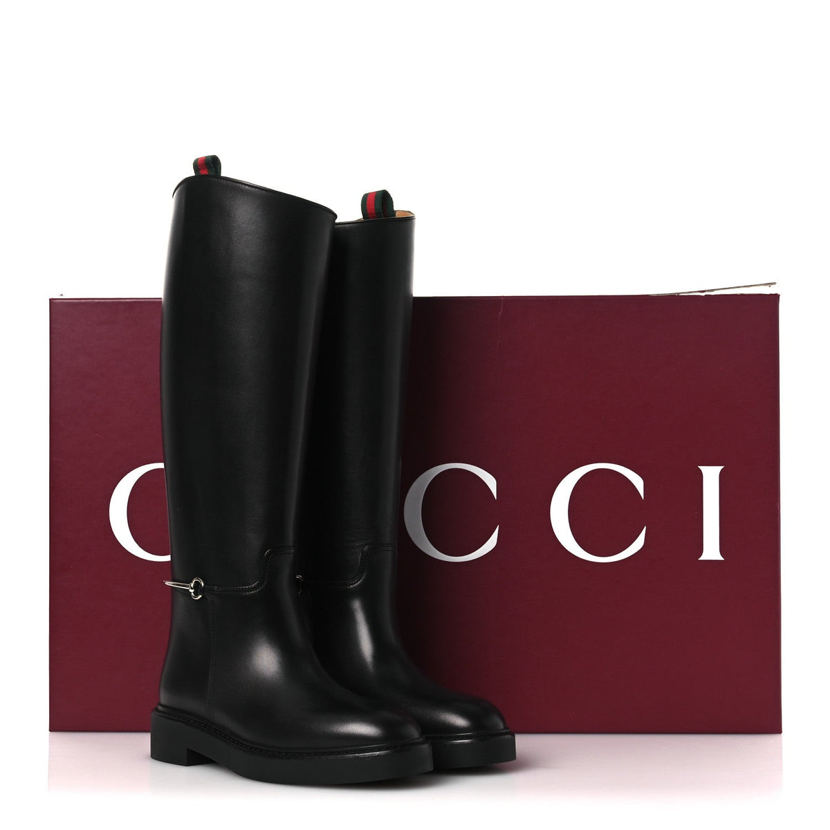 Gucci Shiny Calfskin Women's Michelangelo Slim Horsebit Riding Boots 38 Black
