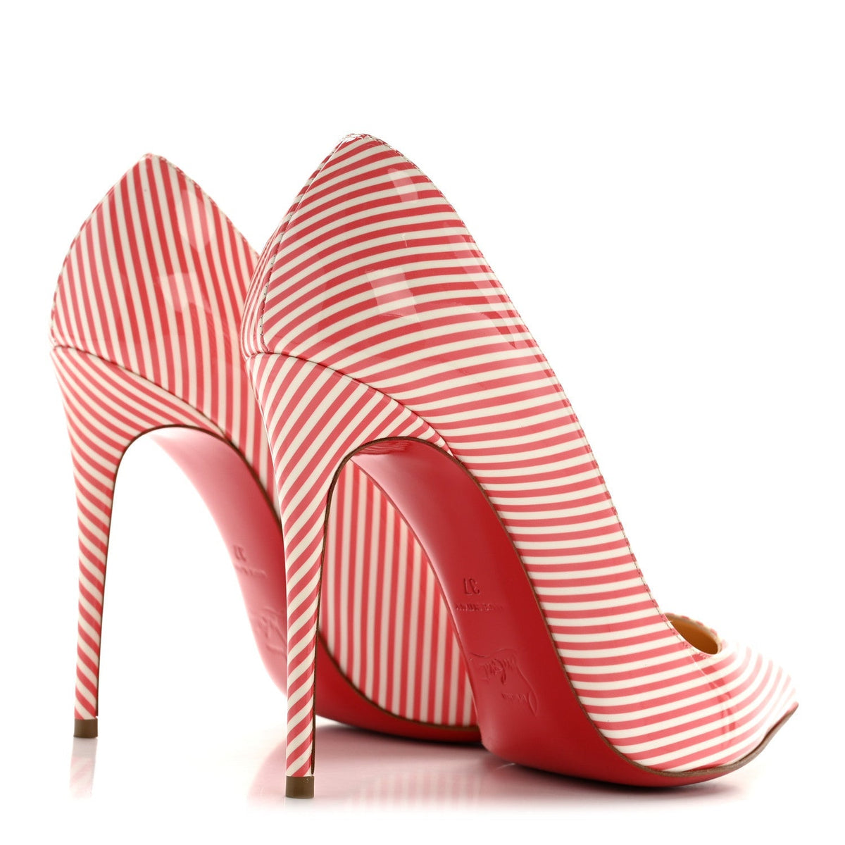 Christian Louboutin Patent Leather Women's Pigalle Follies Stripes 100 Pumps 37 Smoothie White