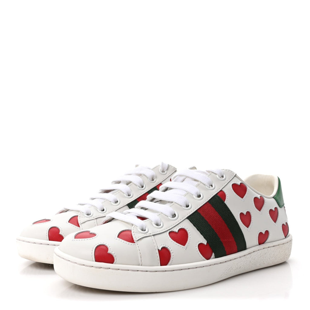 Gucci Calfskin Miro Soft Web Heart Cut Out Women's Ace Sneakers 36.5 White