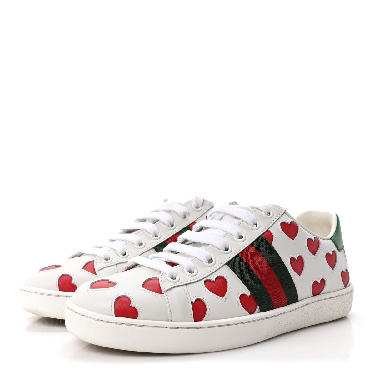 Gucci Calfskin Miro Soft Web Heart Cut Out Women's Ace Sneakers 36.5 White