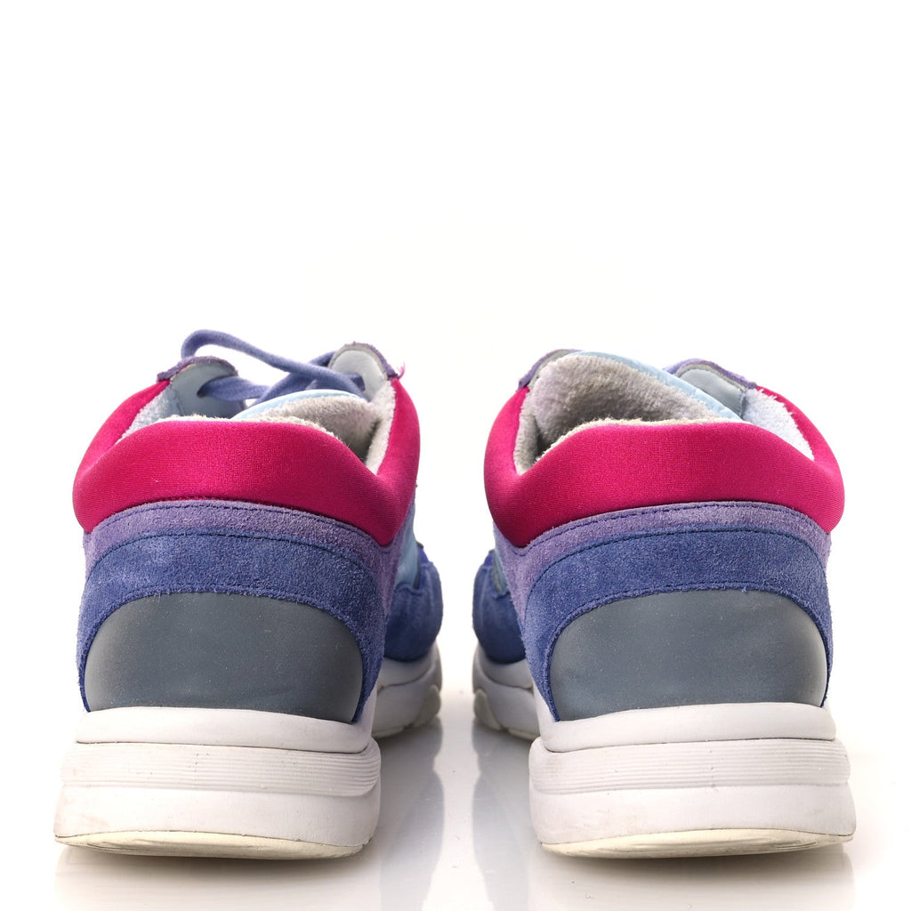 Chanel Nylon Calfskin Suede Women's CC Sneakers 40 Light Blue