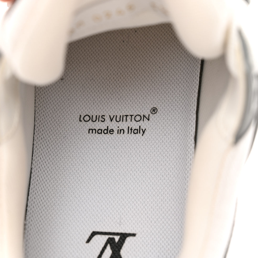 Louis Vuitton Calfskin Embossed Monogram Denim Men's LV Trainer Sneakers 5.5 Grey