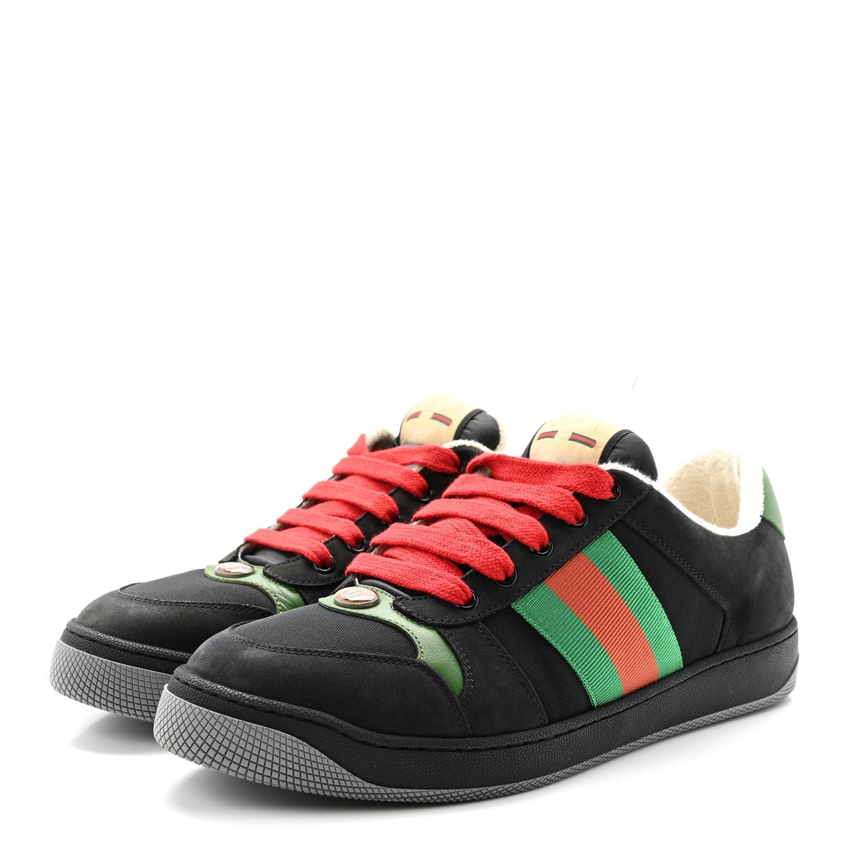 Gucci Calfskin Nylon GG Web Men's Screener Sneakers 8 Black