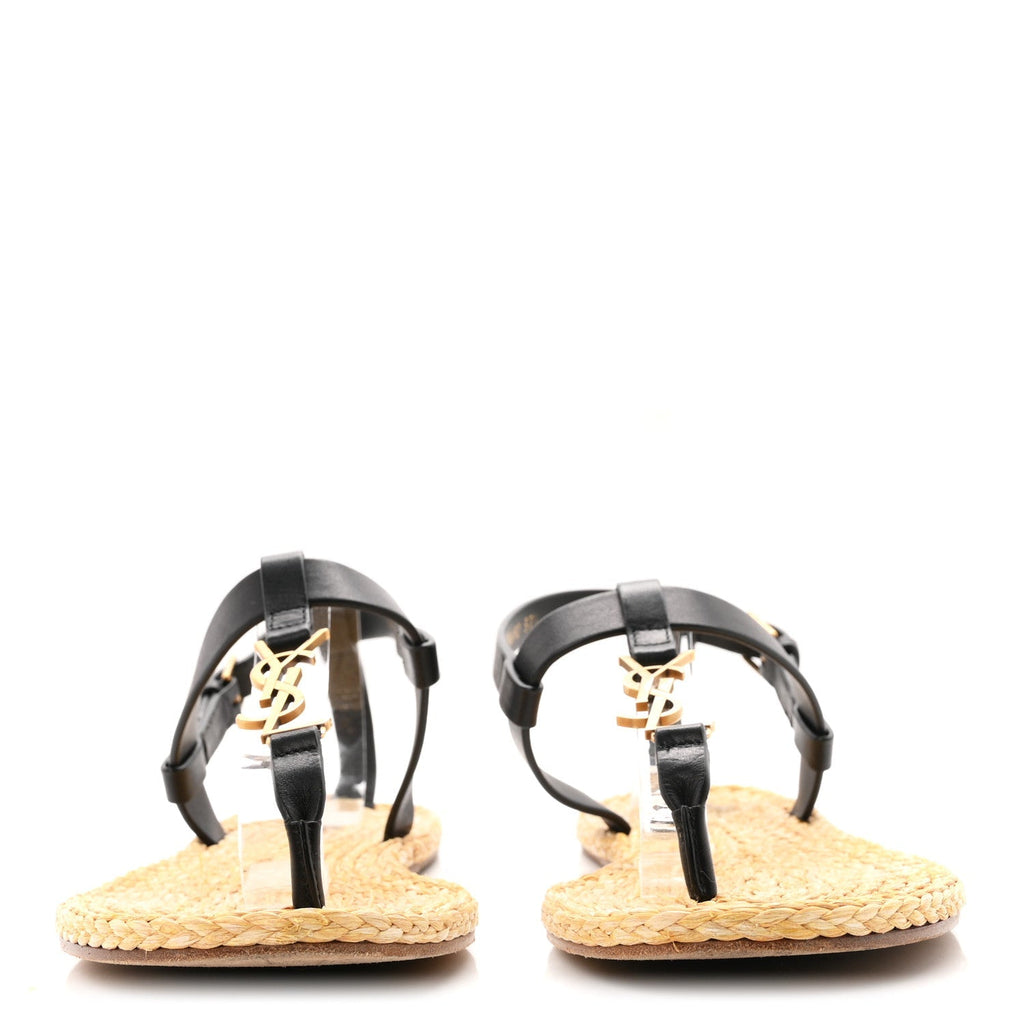 Saint Laurent Calfskin Raffia Cassandra Women's Sandals Black