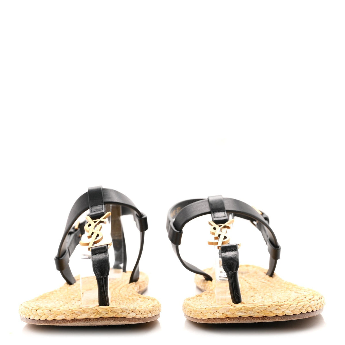 Saint Laurent Calfskin Raffia Cassandra Women's Sandals Black
