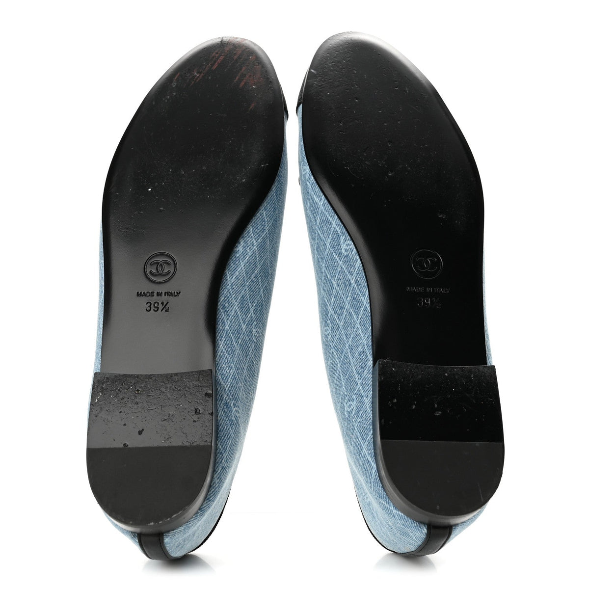Chanel Denim Printed Quilt CC Cap Toe Women's Ballerina Flats Light Blue Dark Grey