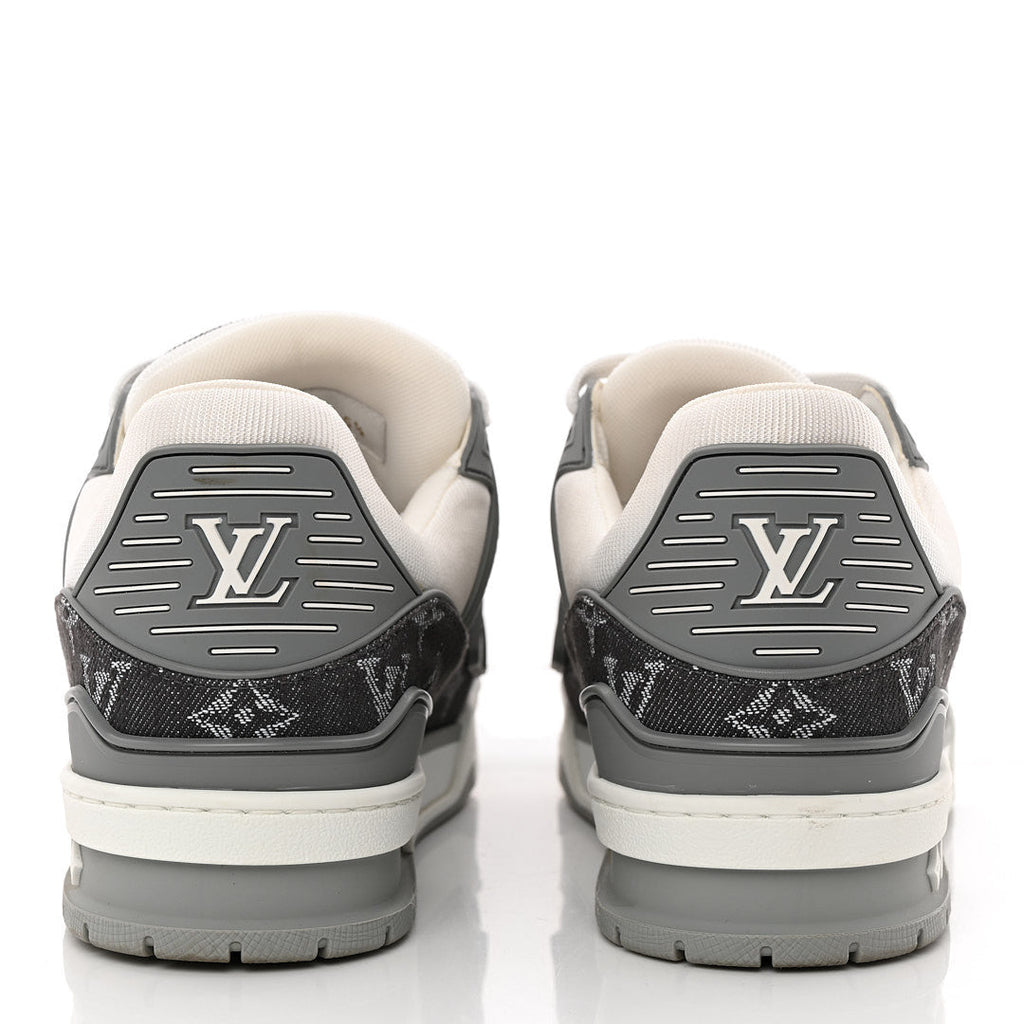 Louis Vuitton Calfskin Embossed Monogram Denim Men's LV Trainer Sneakers 5.5 Grey