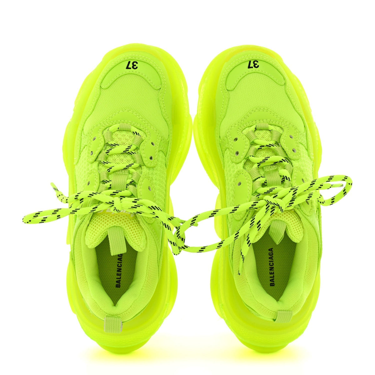 Balenciaga Fabric Mesh Women's Clear Sole Triple S Sneakers 37 Fluo Yellow