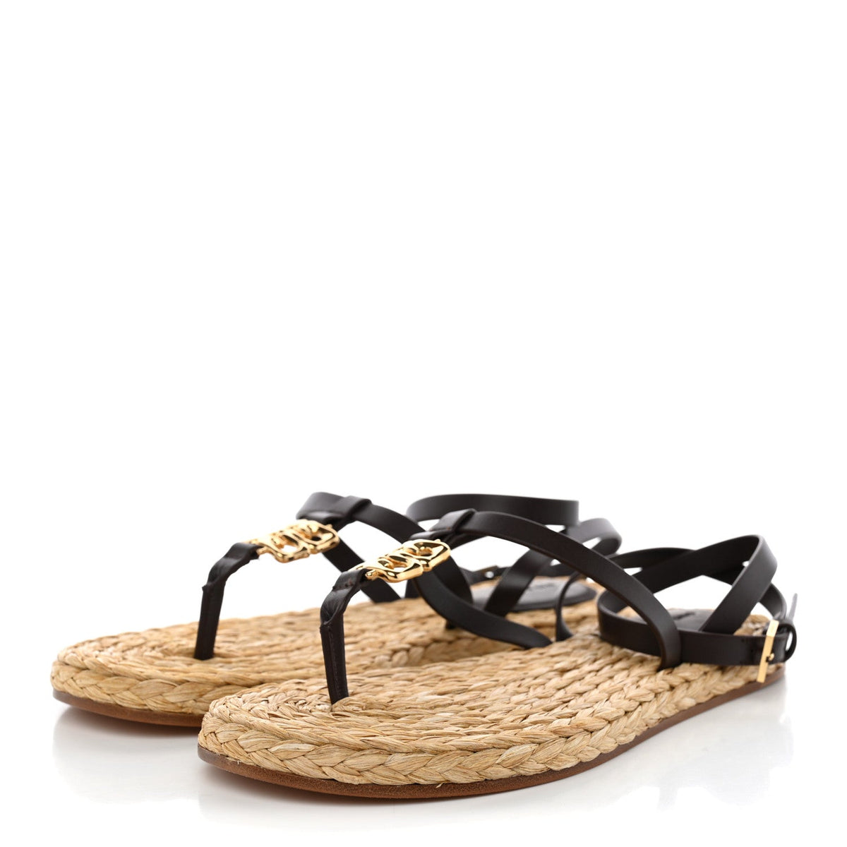 Givenchy Calfskin Raffia 4G Liquid Women's Espadrille Sandals 35 Ebony Natural