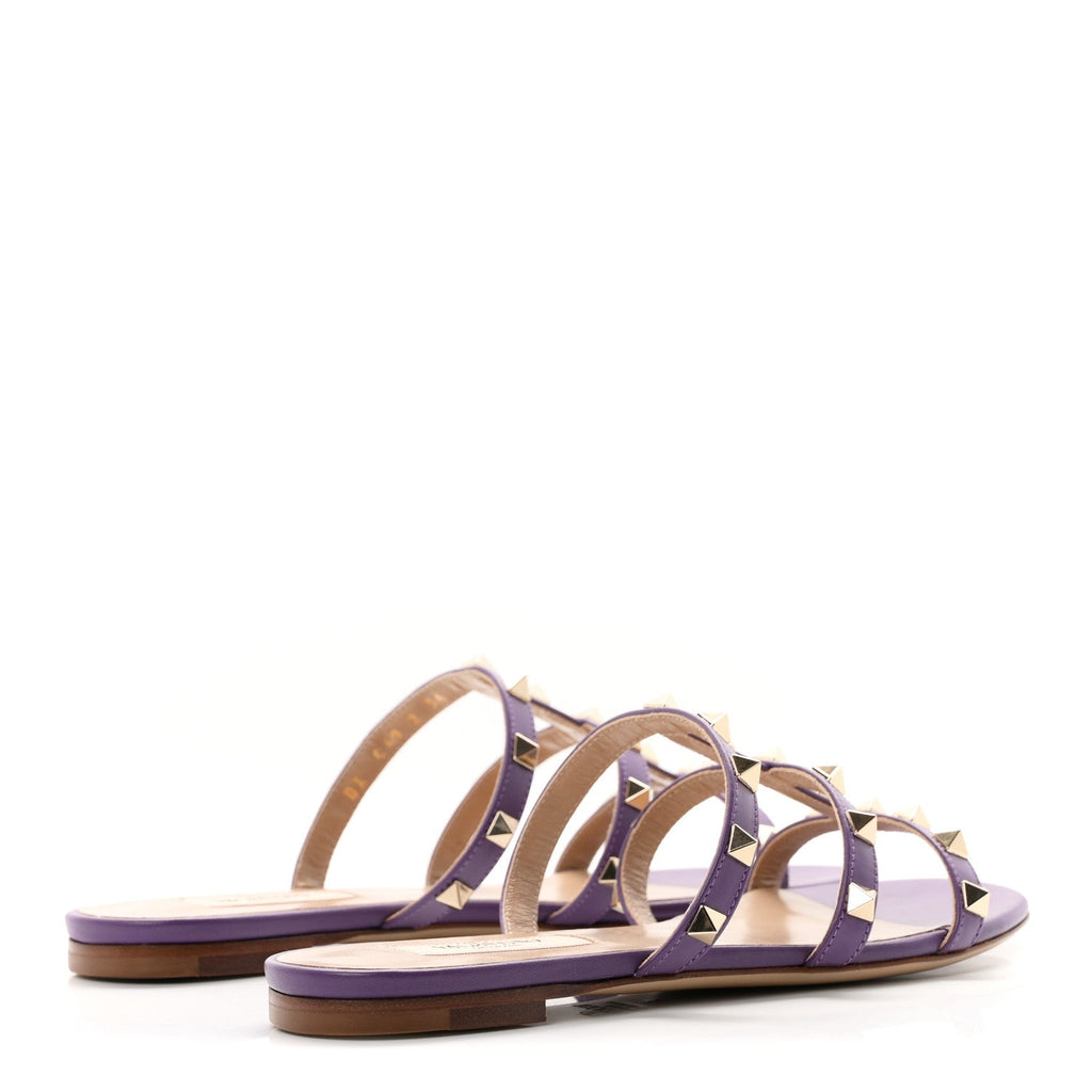 Valentino Garavani Nappa Women's Rockstud Caged Flat Slide Sandals 36 Indian Violet
