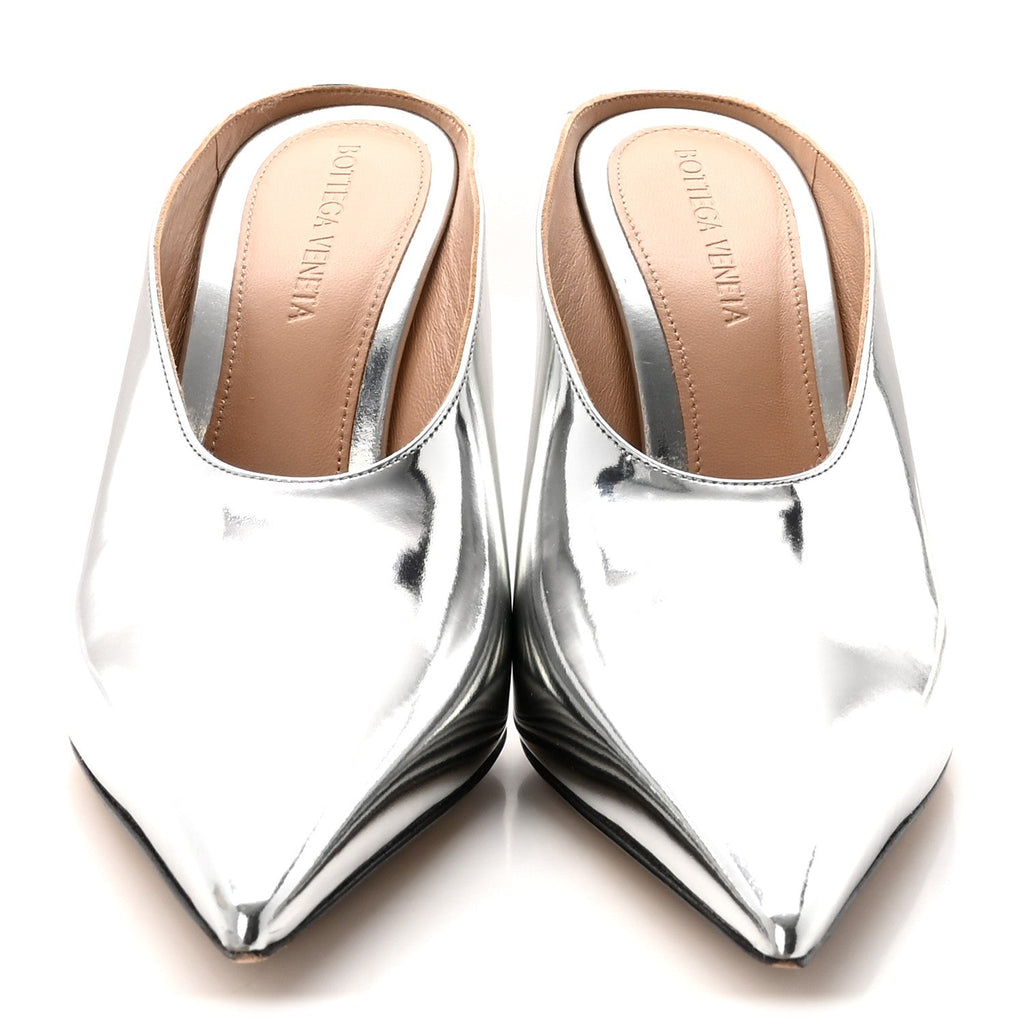 Bottega Veneta Laminated Calfskin Women's Rocket Mule Pumps 37.5 Silver