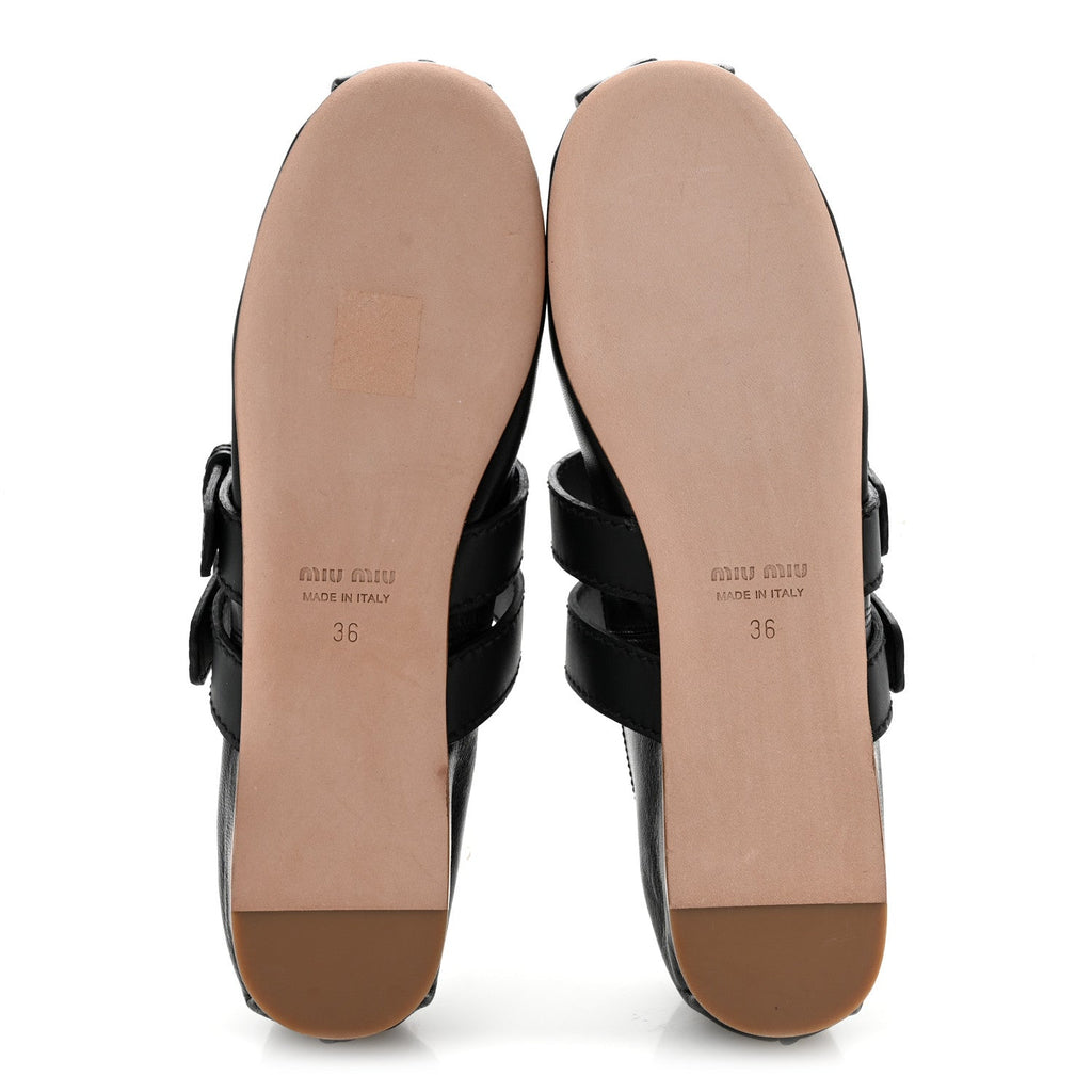 Miu Miu Nappa Vitello Nevada Women's Double Buckle Ballerina Flats 36 Black