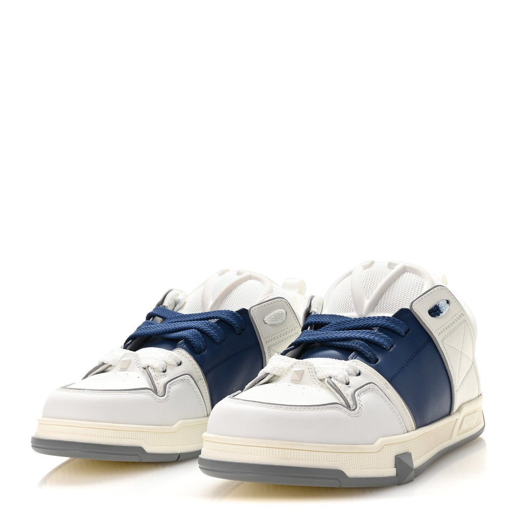 Valentino Garavani Calfskin Men's Open Skate Sneakers 40 White Blue