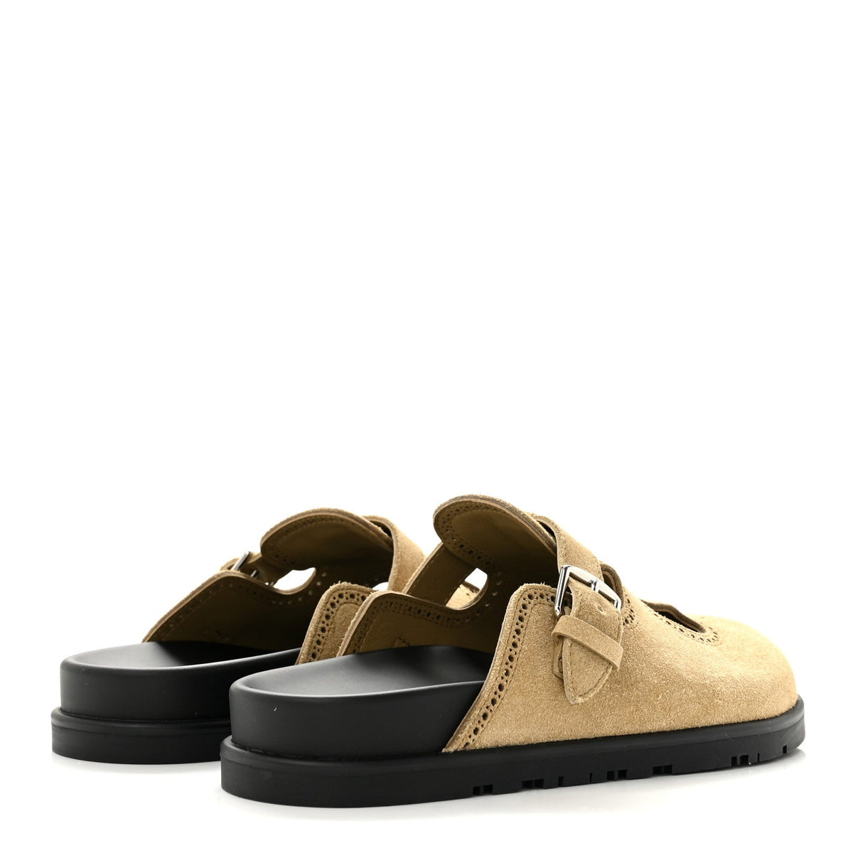 Hermes Suede Calfskin Monk Women's Mules Beige Albatre