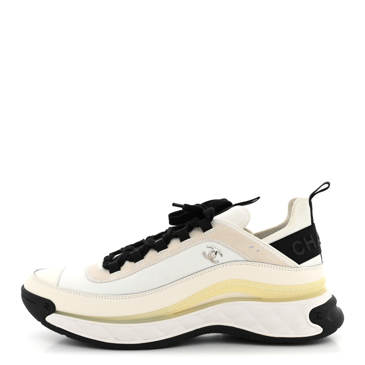 Velvet Calfskin Mixed Fibers CC Sneakers Ivory Black