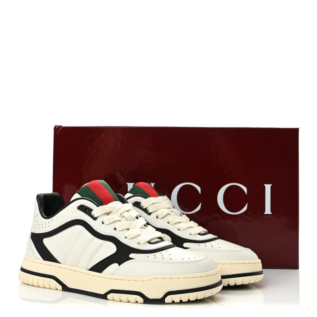 Gucci Calfskin Women's Re-Web Sneakers 37 Black White