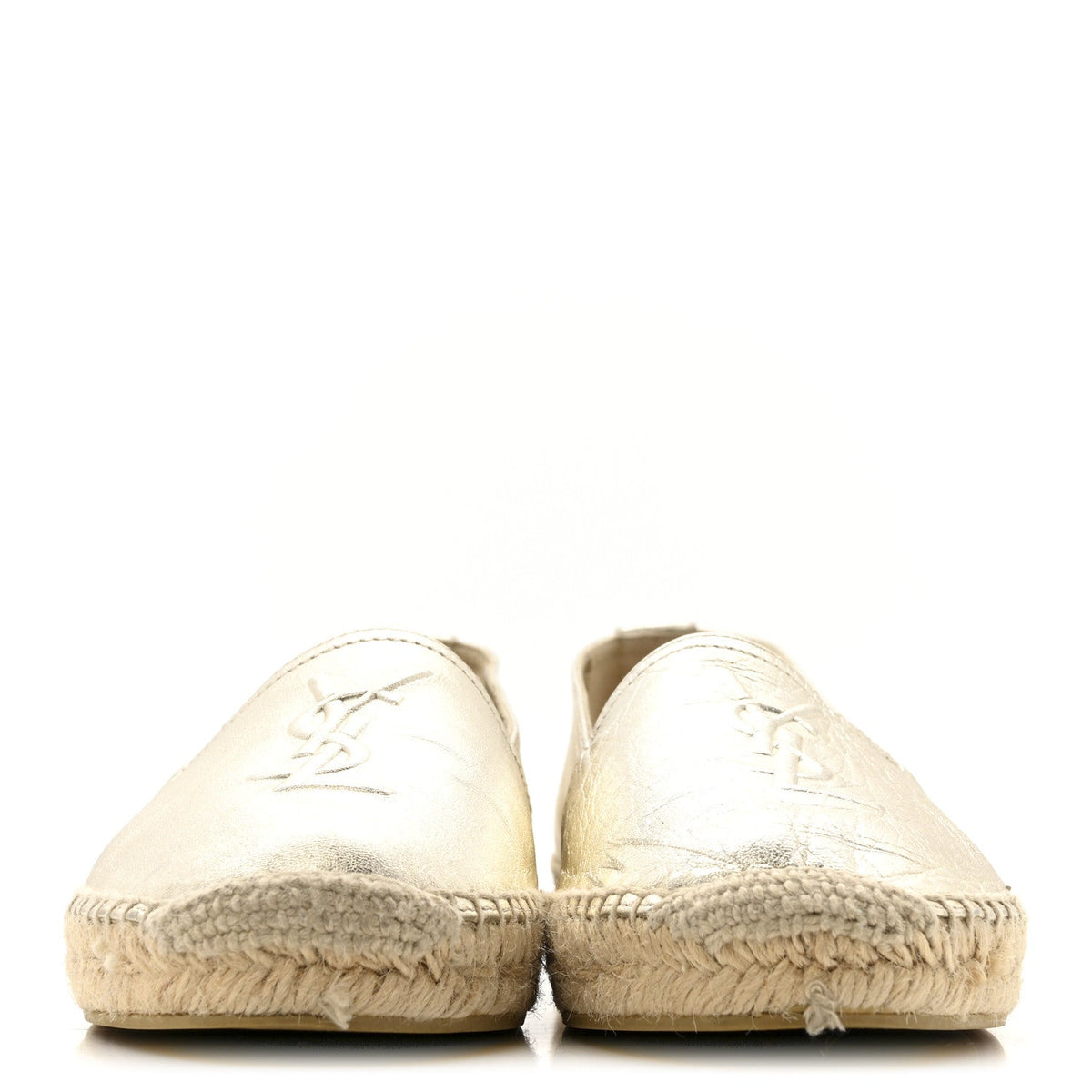 Saint Laurent Metallic Lambskin Women's Monogram Espadrilles 38 Platino