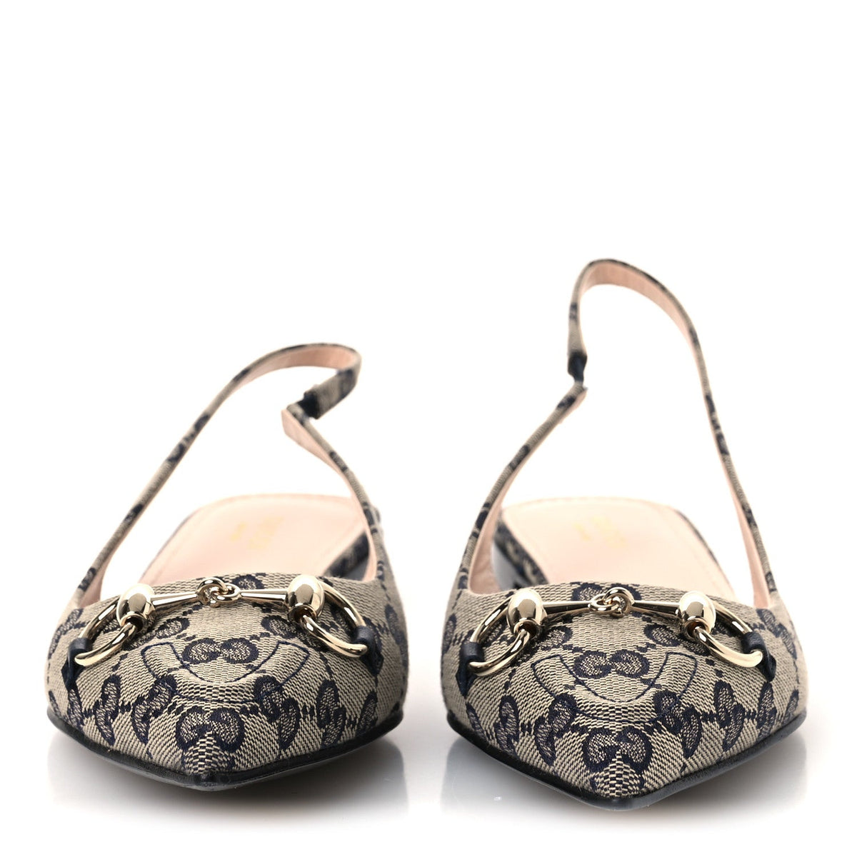 Gucci Monogram Horsebit Women's Slingback Ballet Flats 37.5 Beige Blue