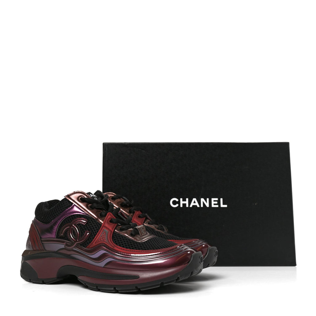 Chanel Fabric Laminated Calfskin Stretch CC Women's Sneakers