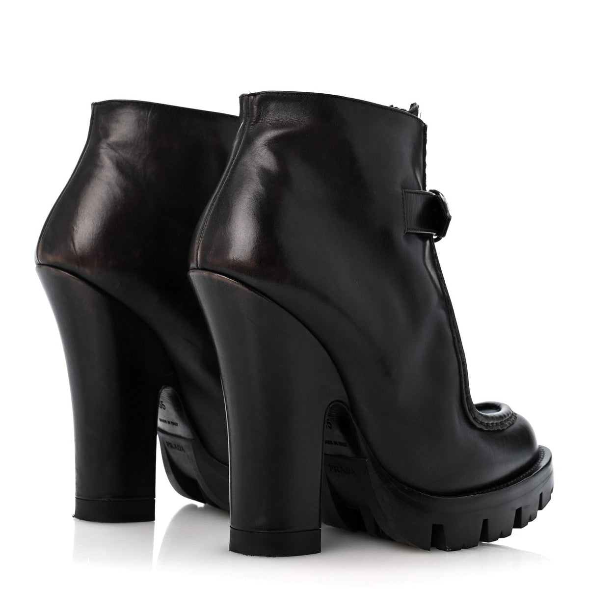 Prada Spazzolato Distressed Leather Women's Buckle 120mm Ankle Boots 35 Black
