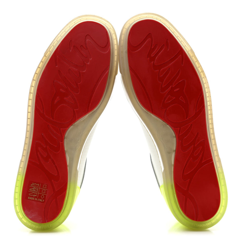 Christian Louboutin Calfskin Women's Fun Vieira Orlato Flat Sneakers 39.5 White Fluo Yellow