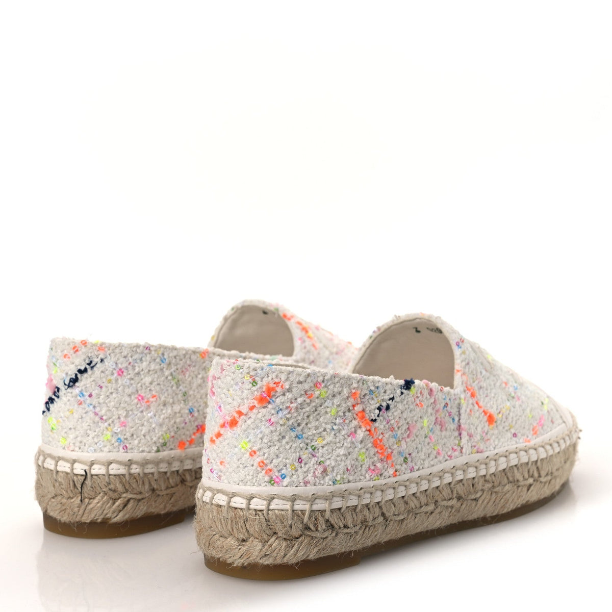 Chanel Glittered Tweed Lambskin Women's CC Espadrilles 36 White Multicolor