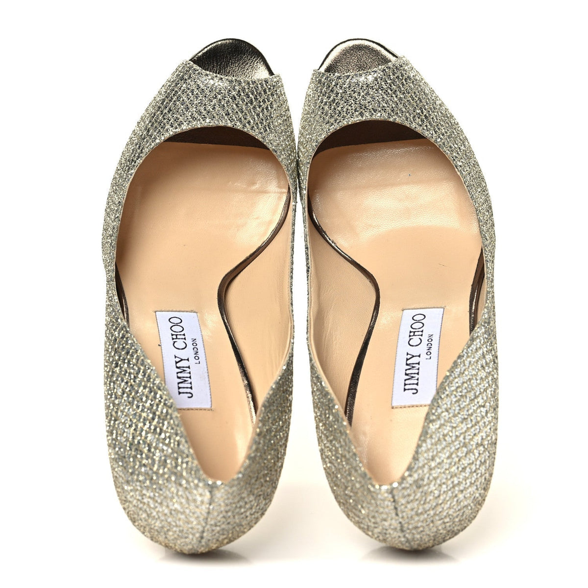 Jimmy Choo Glitter Fabric Women's Evelyn Peep Toe Pumps 40.5 Champagne