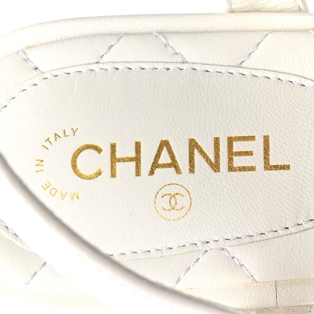 Chanel Lambskin Women's CC Thong Sandals 37.5 White