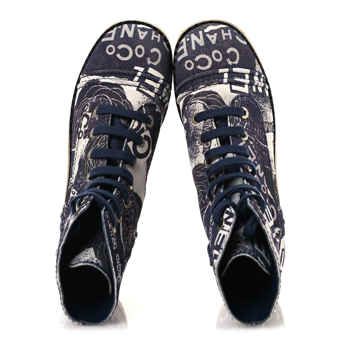 Chanel Suede Calfskin Women's CC 31 Rue Cambon Combat Boots 39.5 White Navy