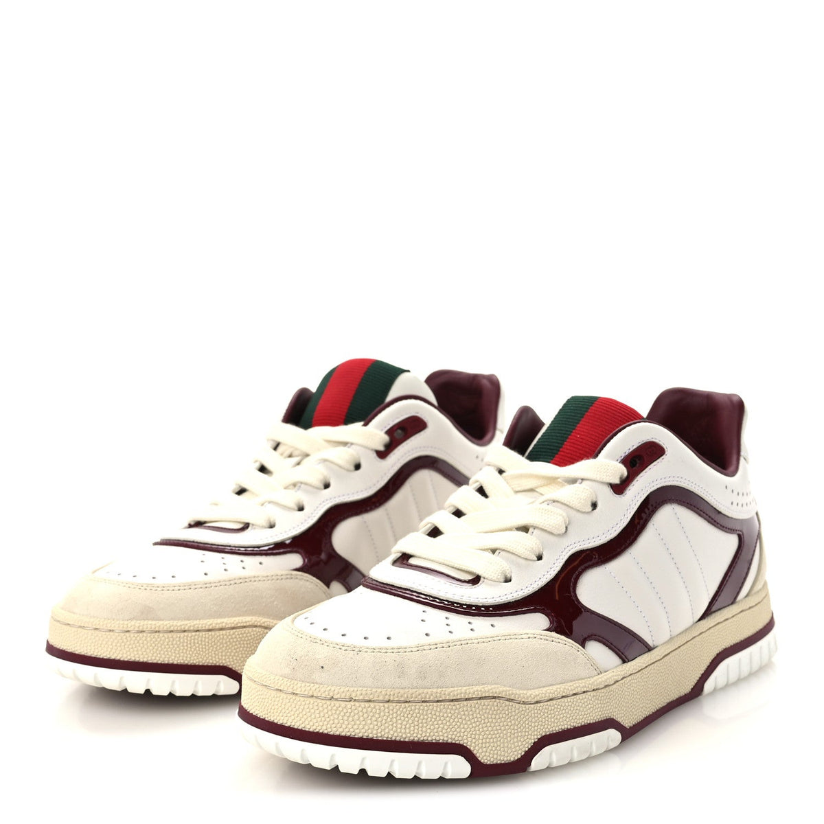Gucci Calfskin Suede Women's Re-Web Sneakers 39.5 White Red