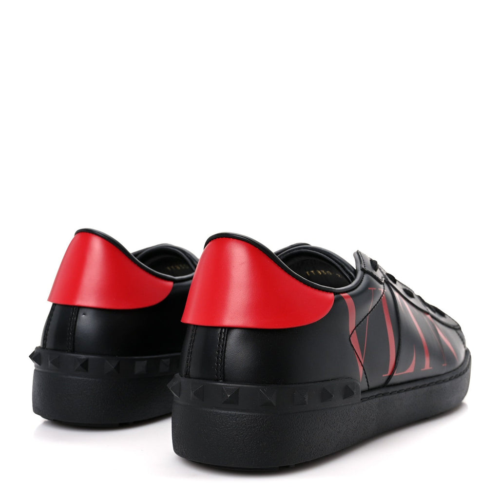 Valentino Garavani Calfskin Men's Rockstud VLTN Open Sneakers 41 Black Red