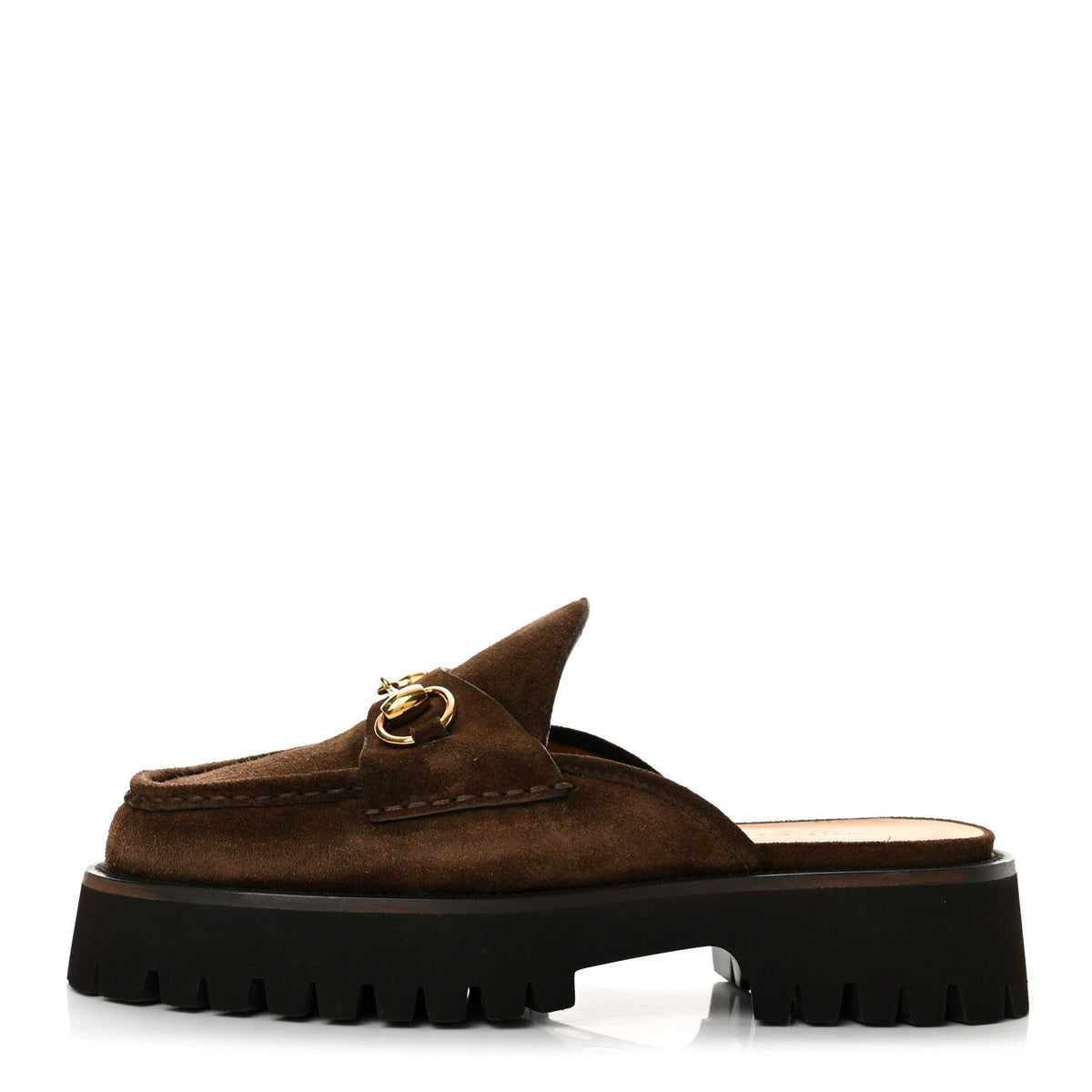 Gucci Suede Women's Horsebit Platform Mules 37.5 Washed Brown